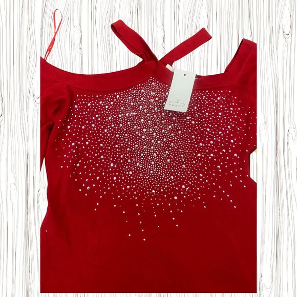Red sweater with off-shoulder design and sparkling crystals size  M - Picture 3 of 5